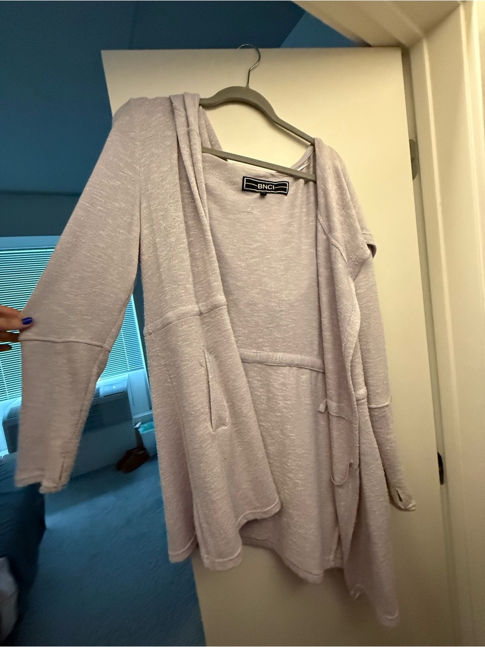 Lavender Open-Front Hooded Women's Sweater